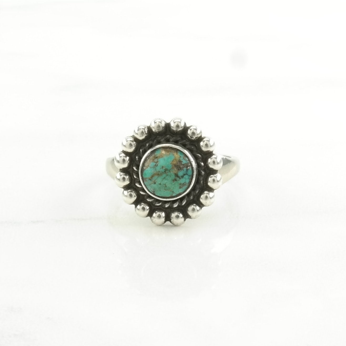 Southwest Silver Ring Turquoise Floral Sterling Size 5 1/2