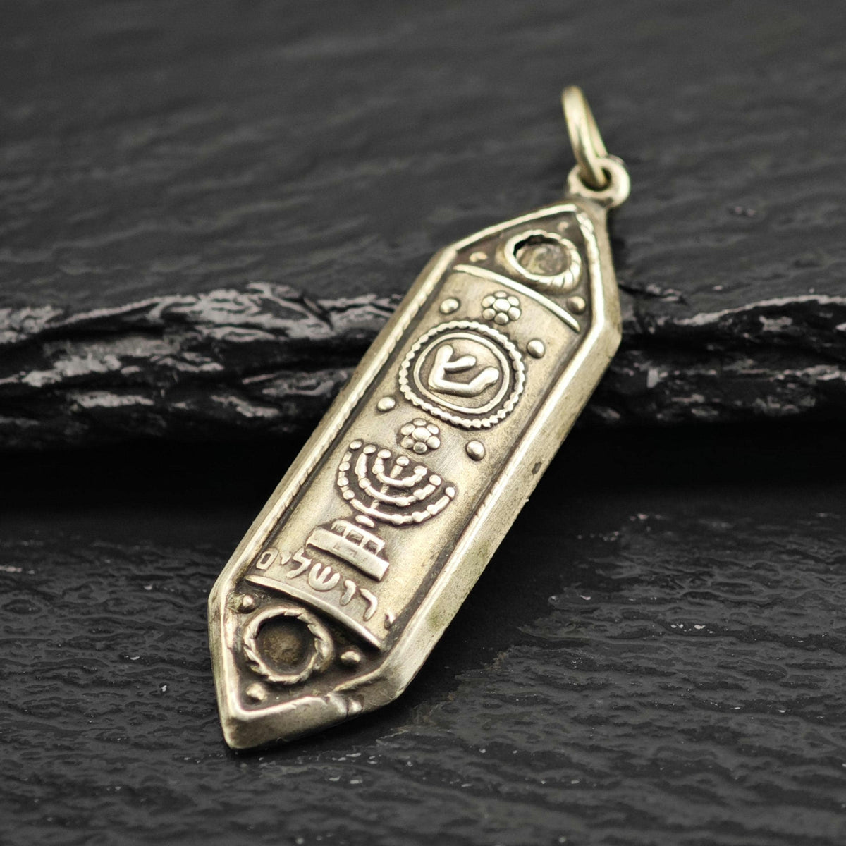 Jewish Mezuzah Menorah 800 Silver Pendant P3116