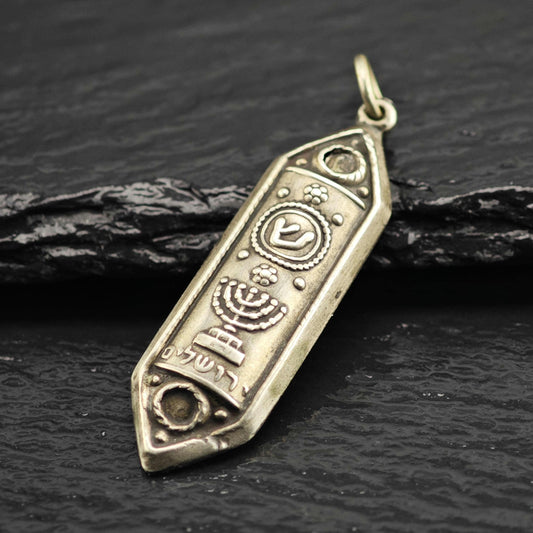 Jewish Mezuzah Menorah 800 Silver Pendant P3116