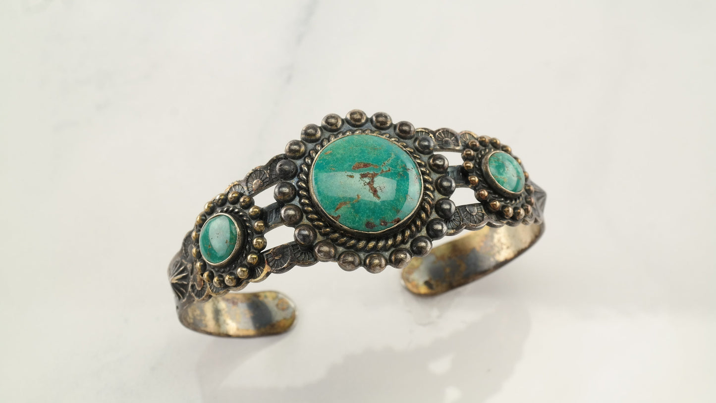 Fred Harvey Era Sterling Silver Cuff Bracelet Blue Turquoise