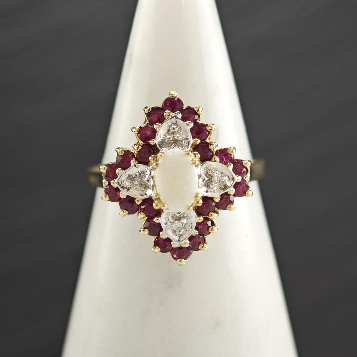 Natural Opal Ruby Diamond 10K Gold Ring Sz 7 R6772