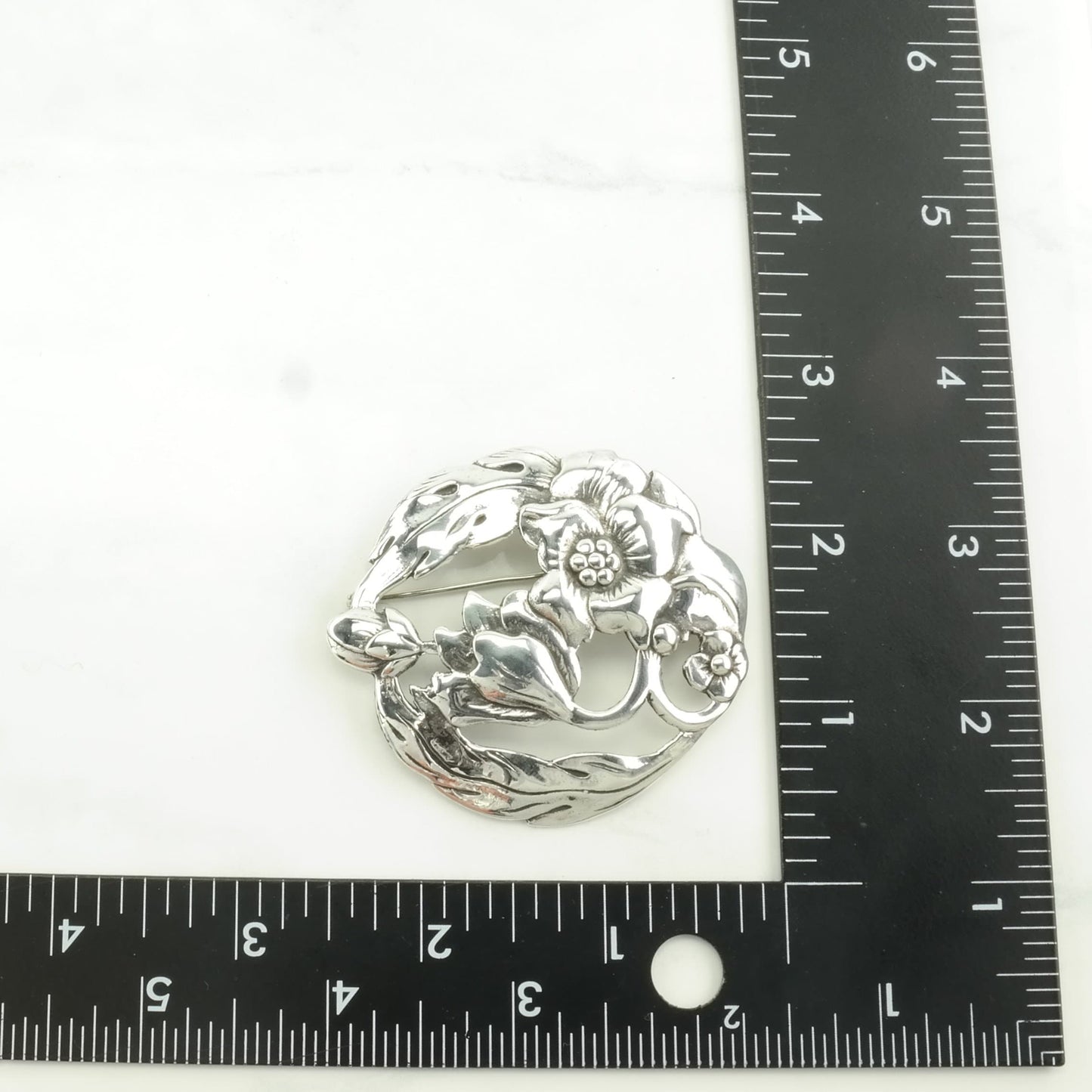 Art Nouveau Style Sterling Silver Brooch Floral