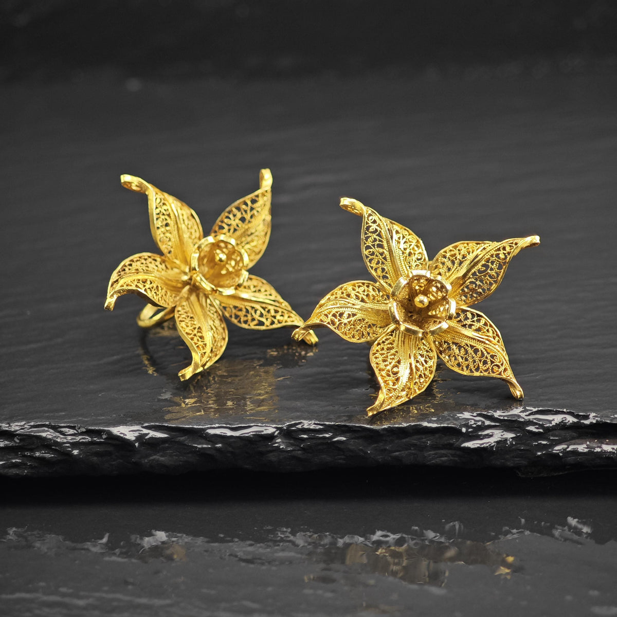 Vintage Gold Gilded Filigree Flower Sterling Silver Screw Back Earrings ER3209