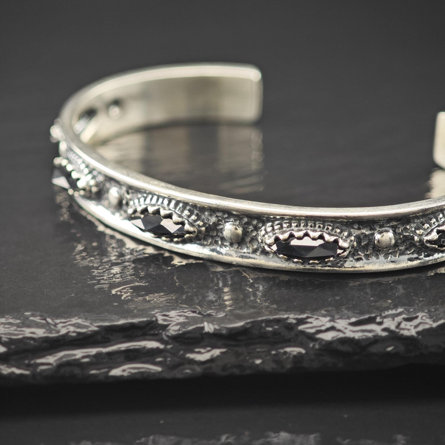 Carolyn Pollack Onyx Sandcast Cuff Bracelet Sterling Silver