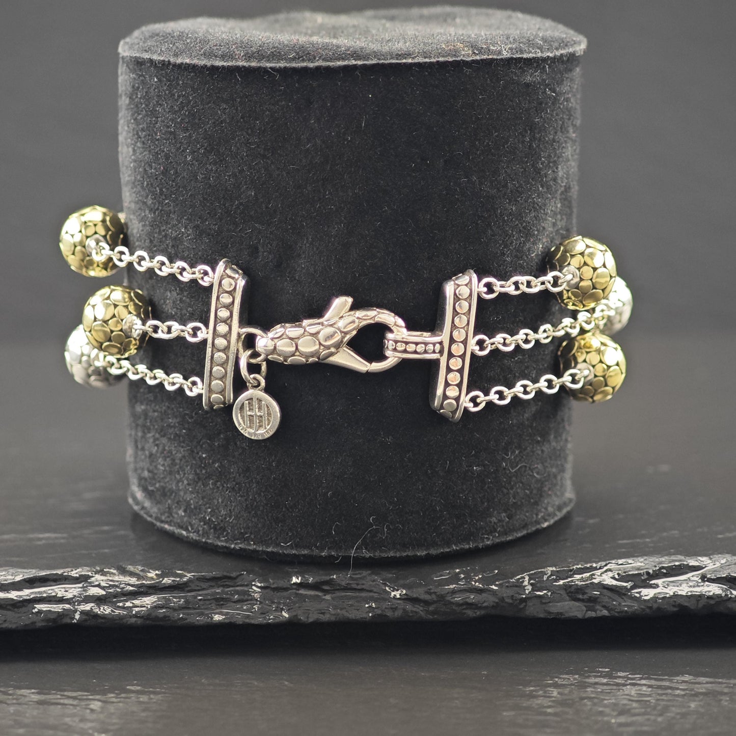 John Hardy Dot Collection 18K Gold Accent Bracelet Sterling Silver Ball Size 7"