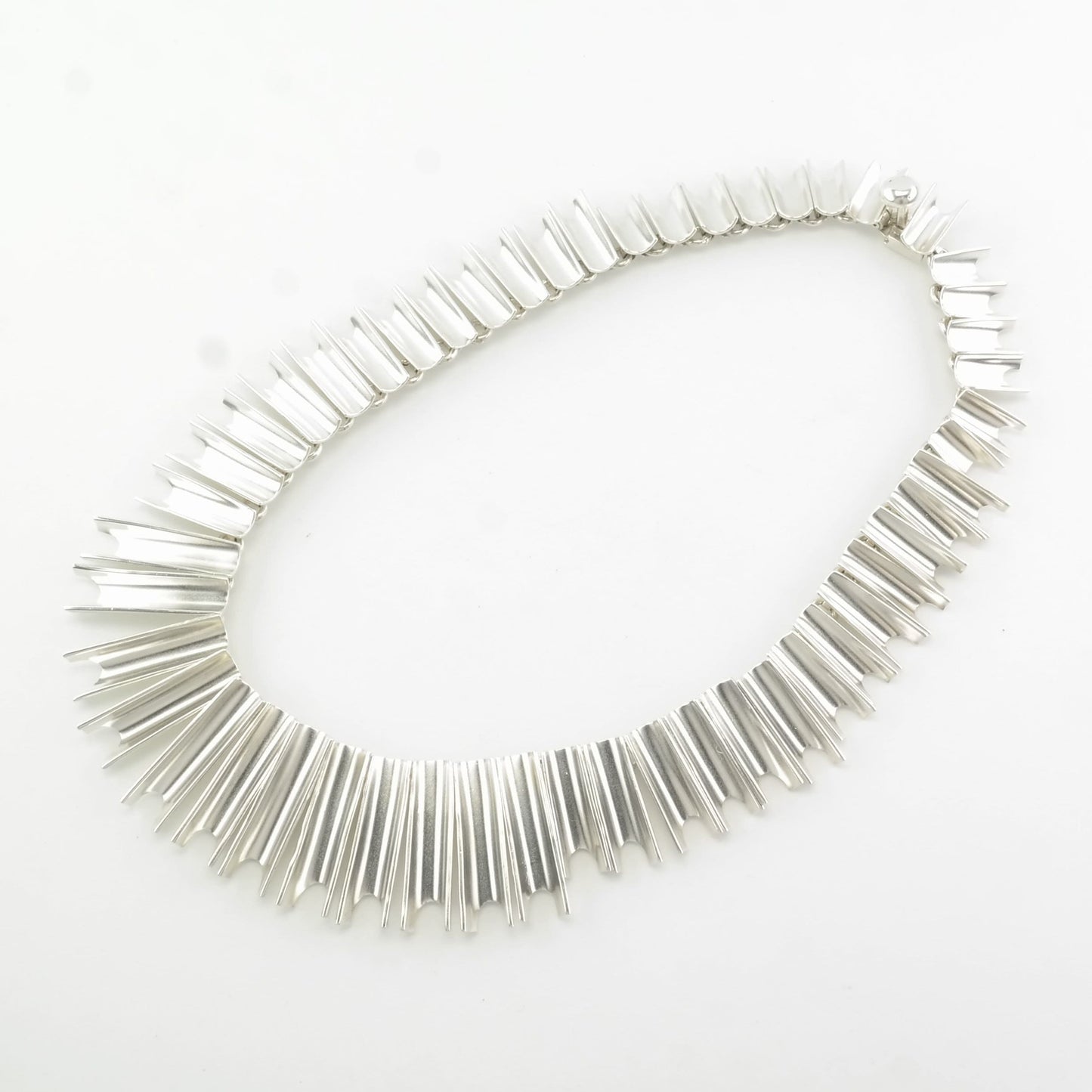 Modernist, Taxco Sterling Silver Concave Link Statement Necklace