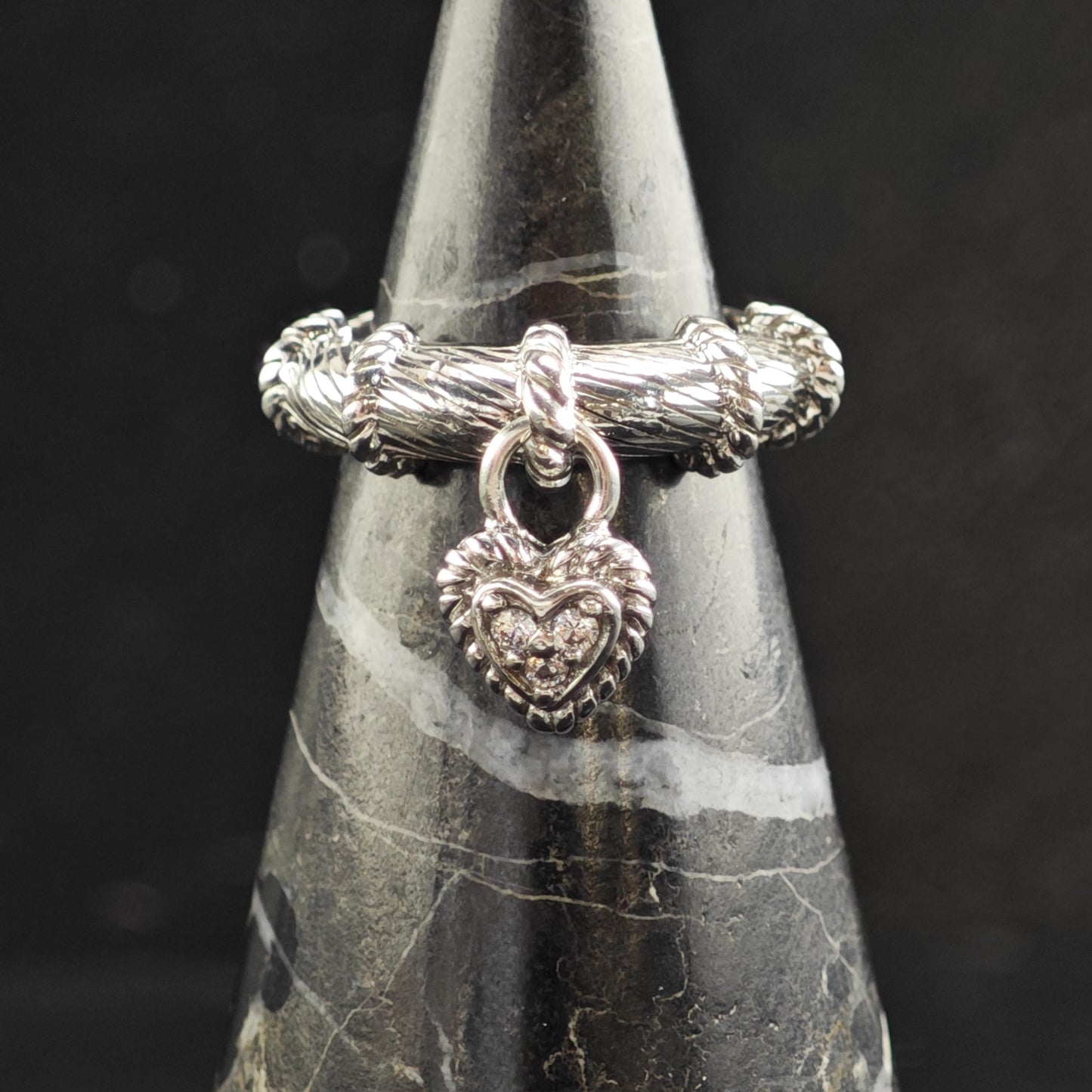 Judith Ripka Heart Charm Sterling Silver Ring Sz 6 and R6547