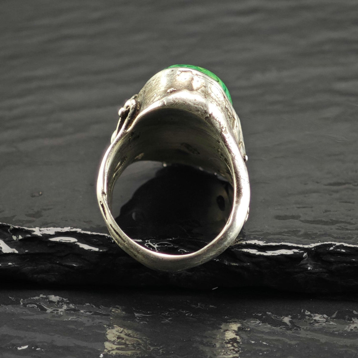Brutalist Malachite Sterling Silver Ring Sz 7 R6878