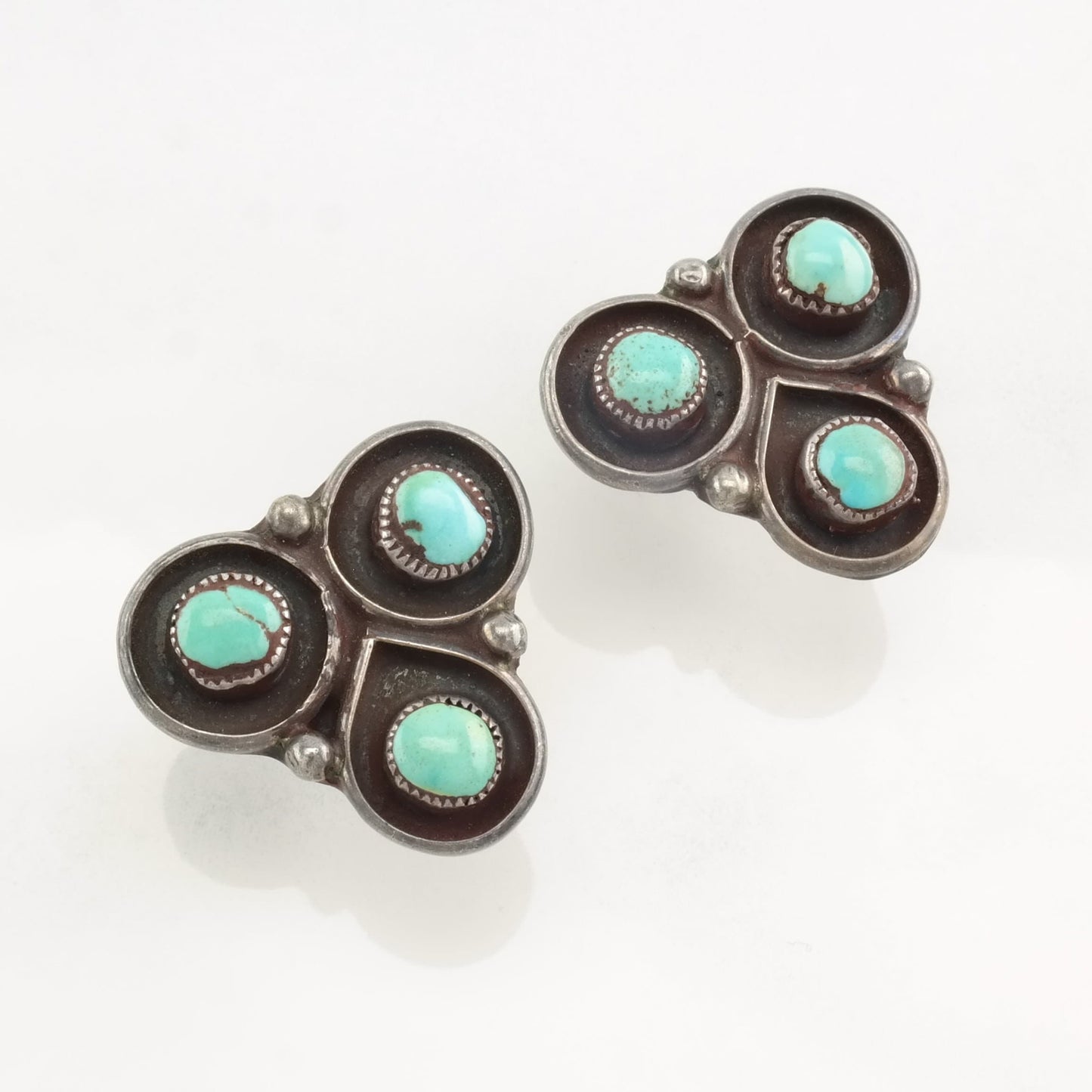 Native American Sterling Silver Blue Turquoise Earrings Screw Back