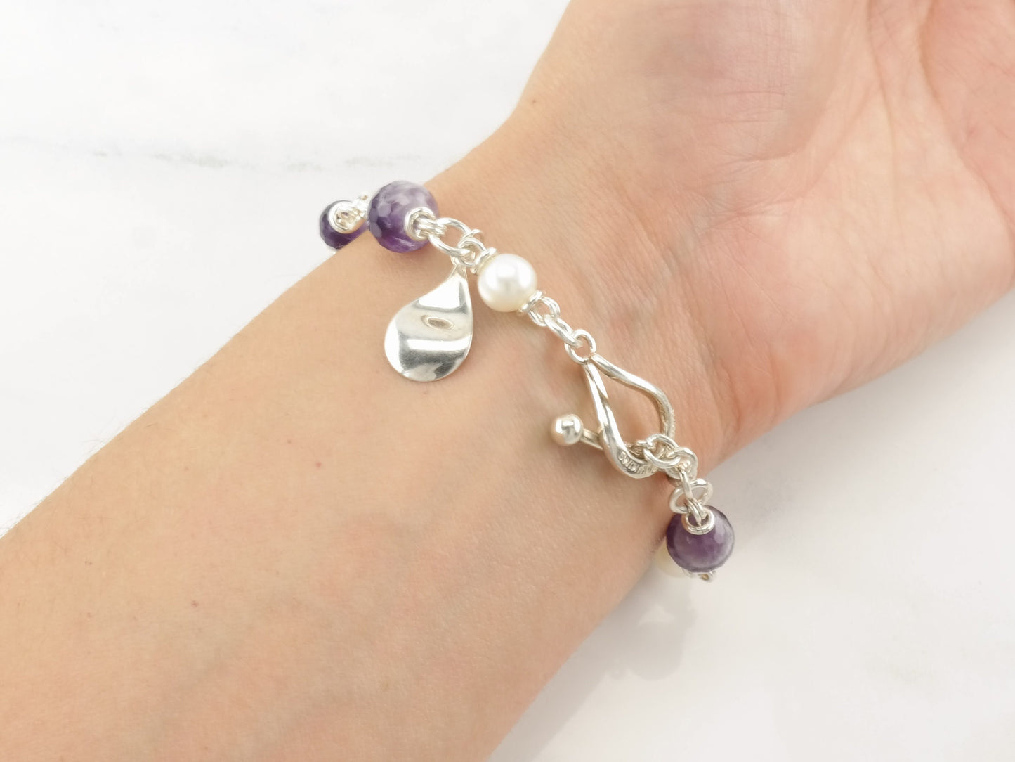 Michael Dawkins Sterling Silver Amethyst, Pearl Line Bracelet