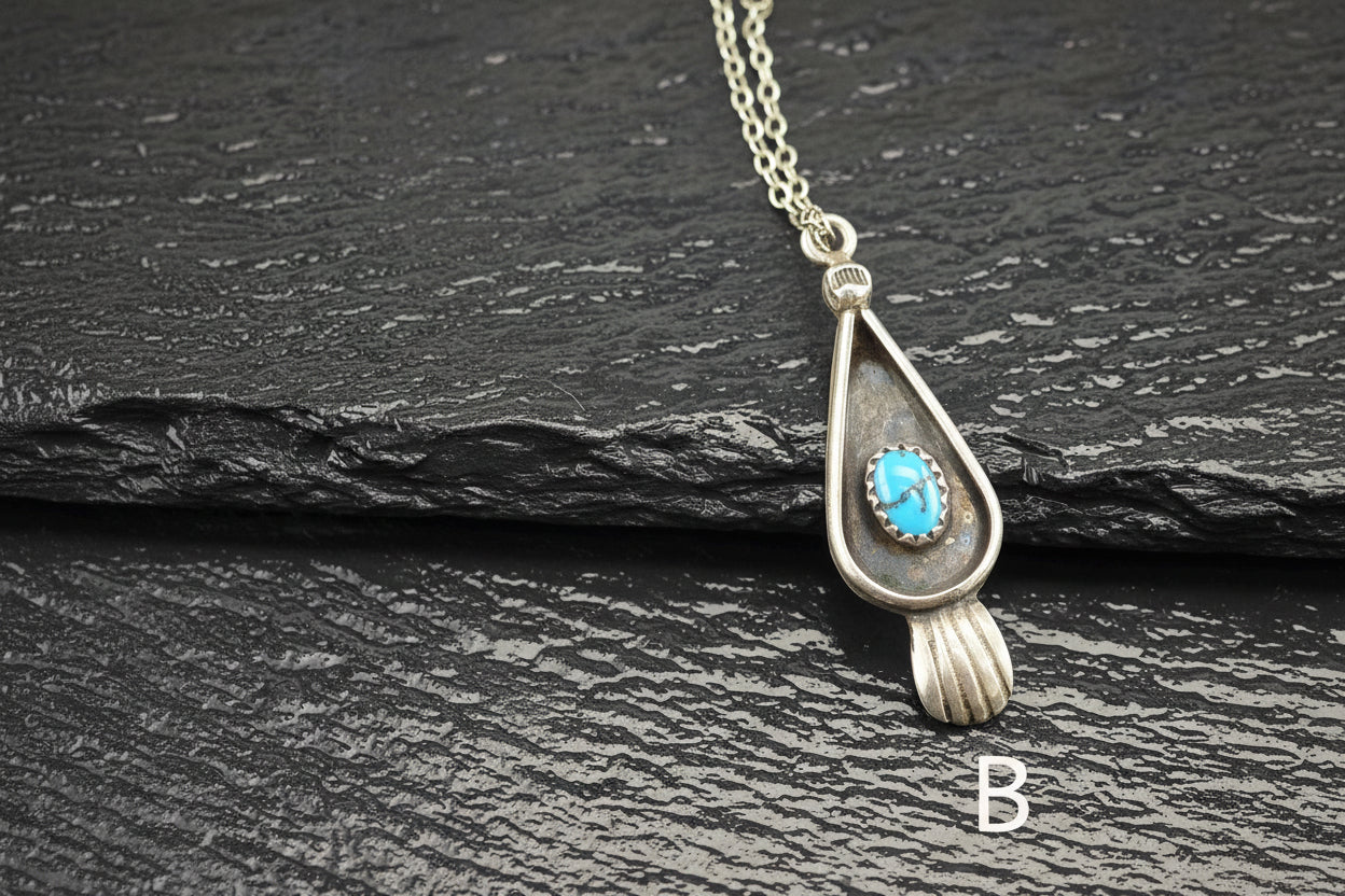 Minimalist Native American Turquoise Necklace Sterling Silver N2519