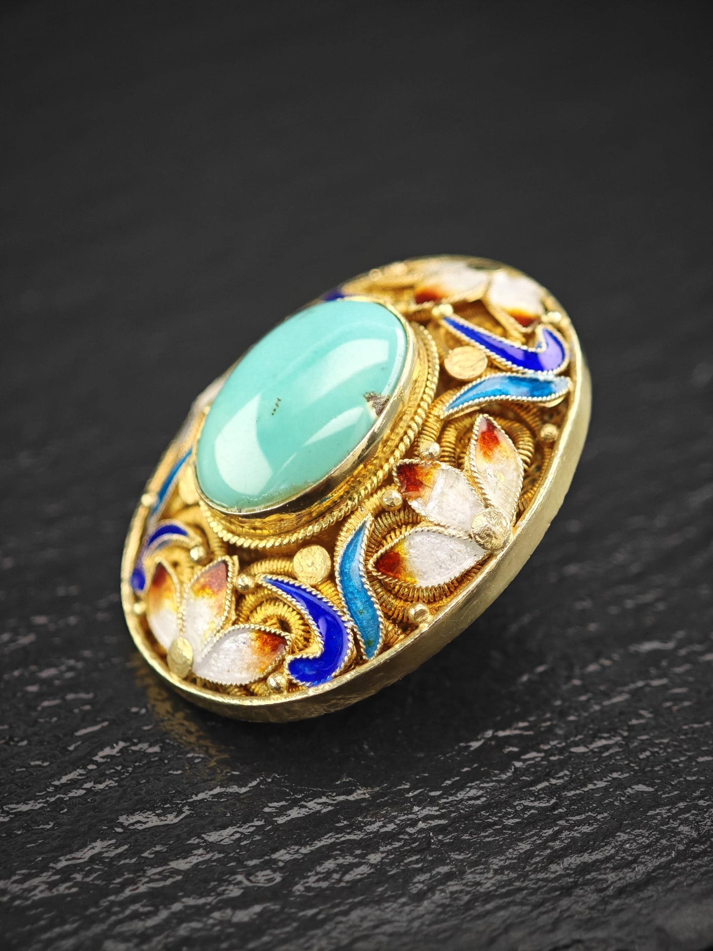 Chinese Export Turquoise, Vermeil Enamel Sterling Silver Stud Earrings