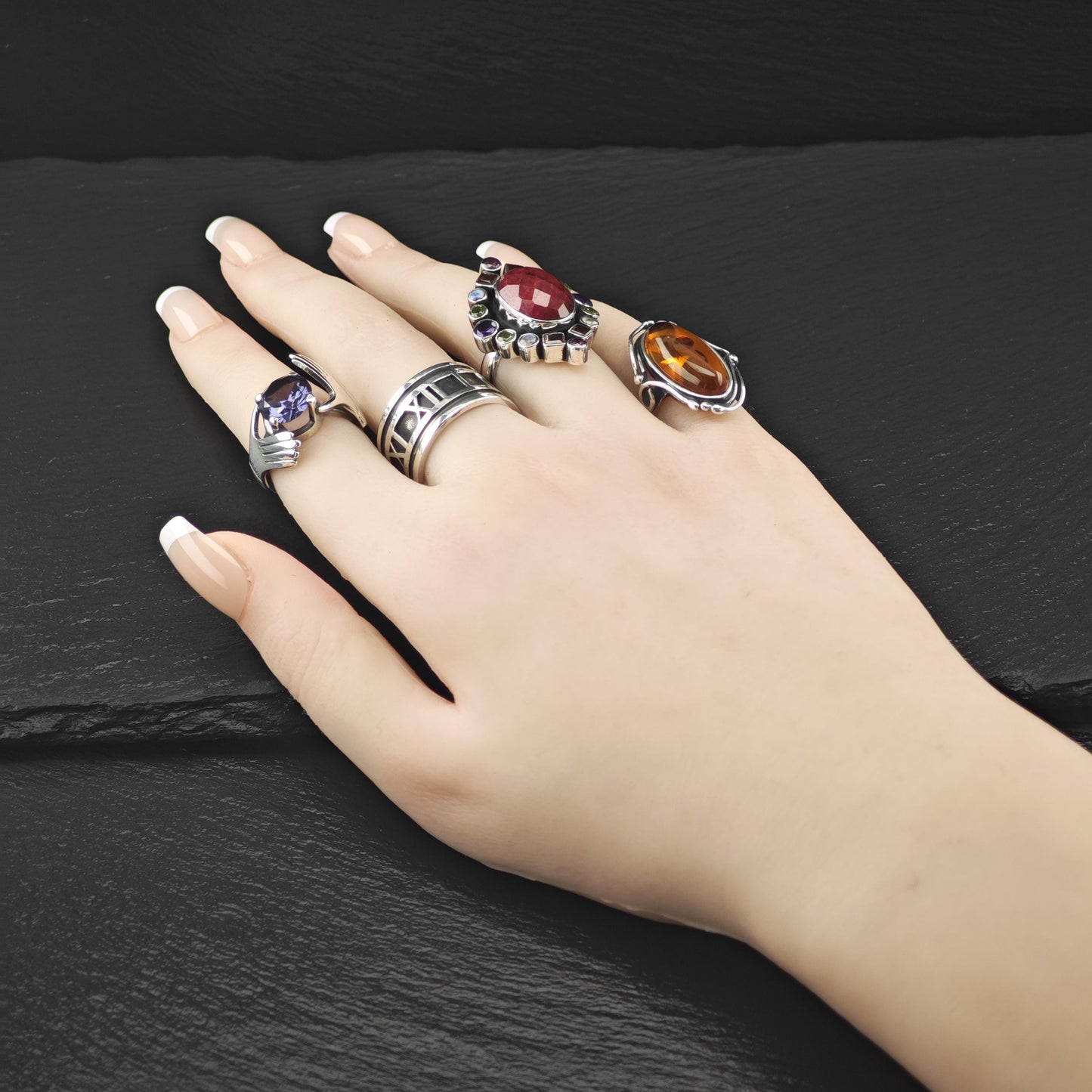 Mexican Alexandrite Hands Ring Sterling Silver, Color Change