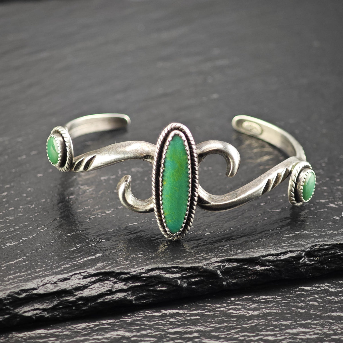 Signed Turquoise Sterling Silver Cuff Bracelet Sz 5 3/4" BR3188