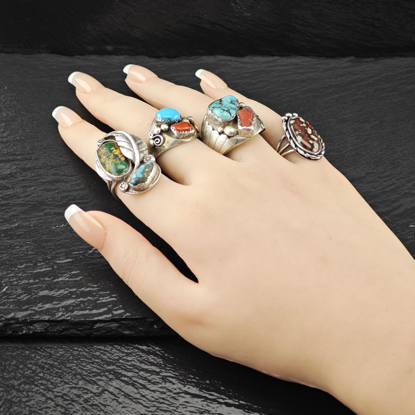 Vintage Sterling Silver Ring, Unique Gemstone Size 5 1/4