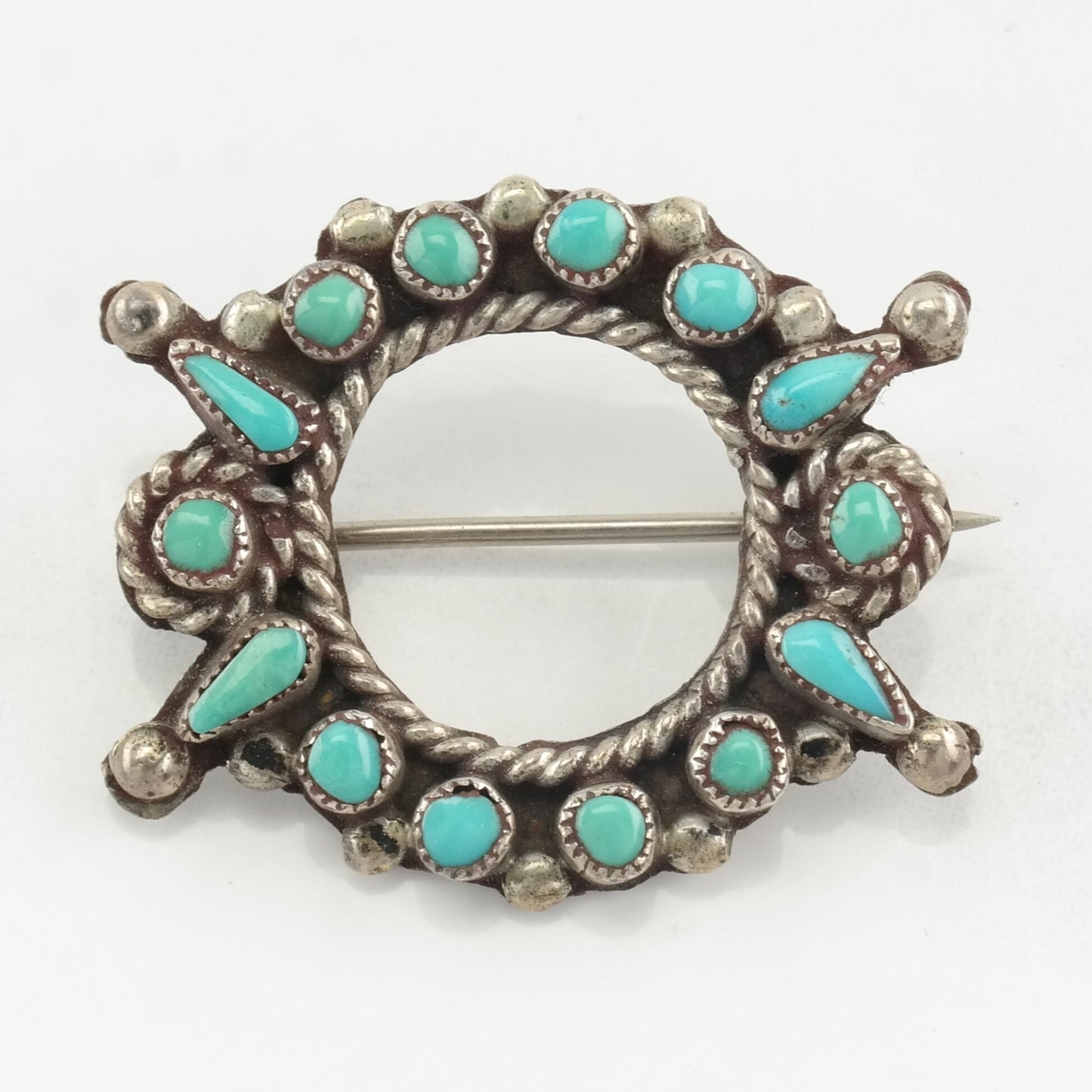 Zuni Sterling Silver Brooch Blue Turquoise