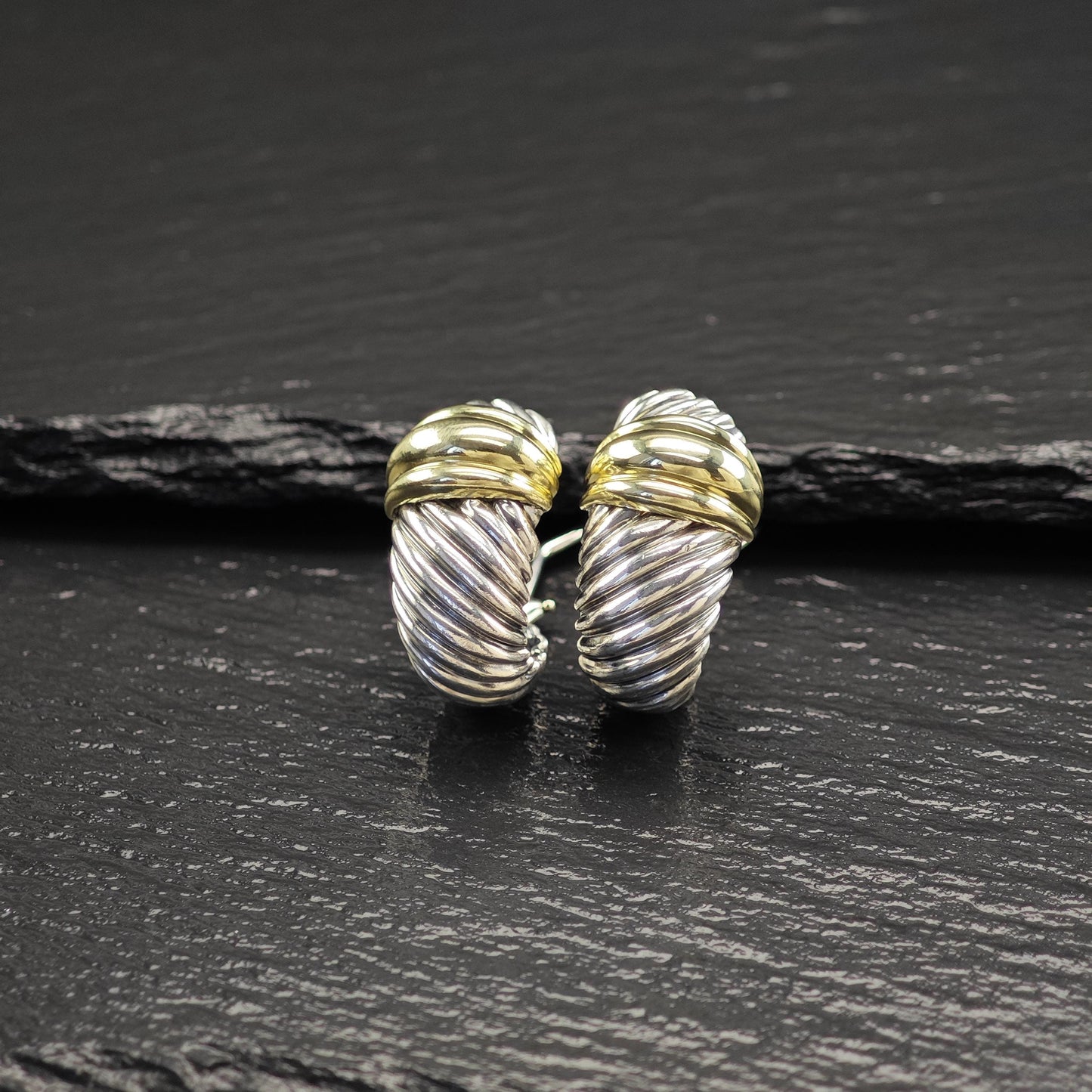 AS IS David Yurman Gold Shrimp 14K, Gold Post Omega Back Earrings Sterling Silver