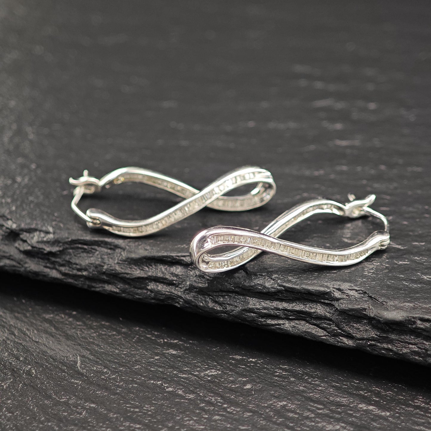 JWBR White Diamonds Abstract Hinged Earrings Sterling Silver
