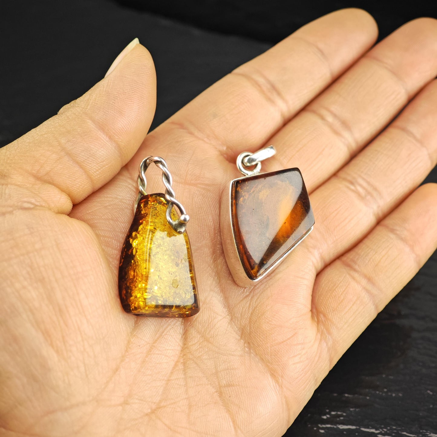 Choice of Baltic Amber Sterling Silver Pendants P3042