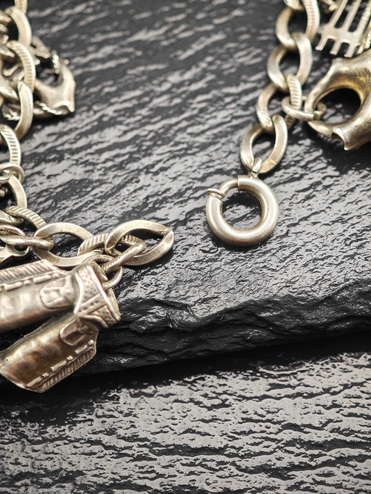 1930's WWII USN, Enamel Heart Charm, Bracelet Sterling Silver BR2911