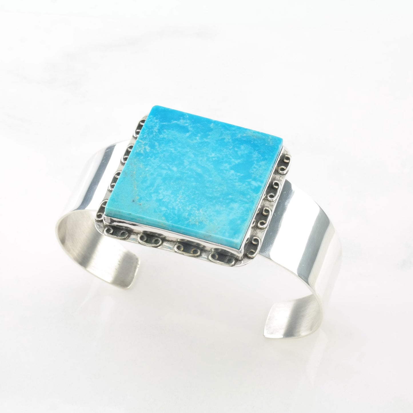 DTR Blue Turquoise Square Cut, Sterling Silver Cuff Bracelet