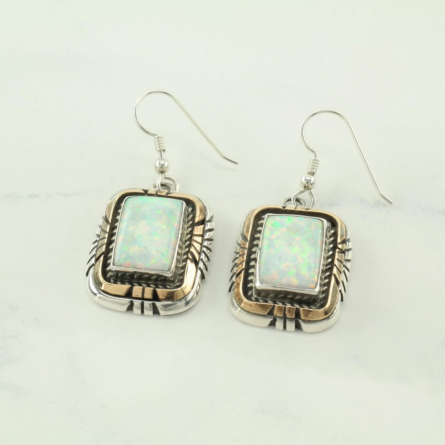 Choice of Vintage Southwest Rainbow, Lab Opal Sterling Silver Fish Hook Earrings