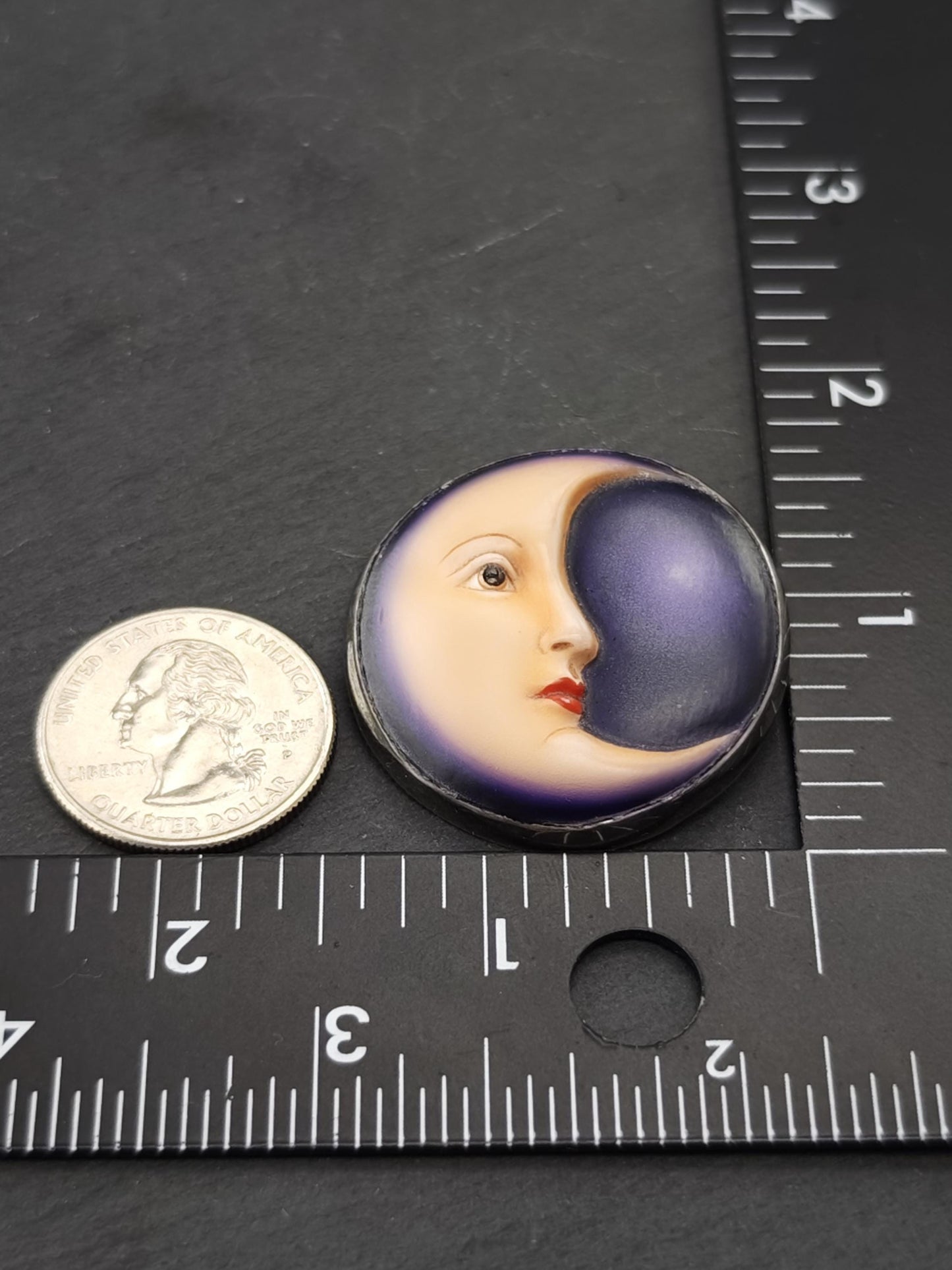 Sergio Bustamante Enamel, Moonface Brooch/Pendant Sterling Silver