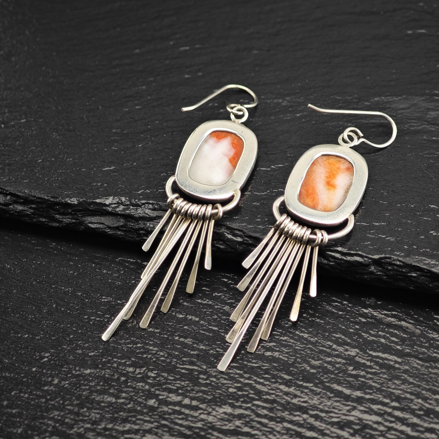 Orange Spiny Oyster Dangle Sterling Silver Earrings ER3114