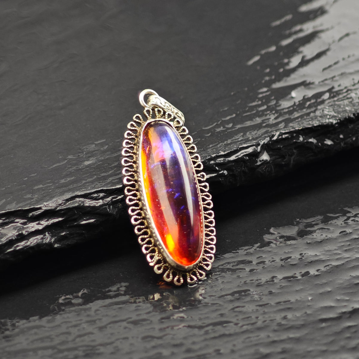 Dragon's Breath Opal Glass Pendant Sterling Silver P3049