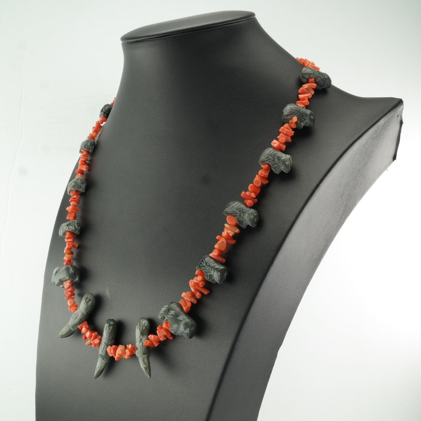 Santo Domingo Sterling Silver Coral Nephrite Jade Necklace N2034