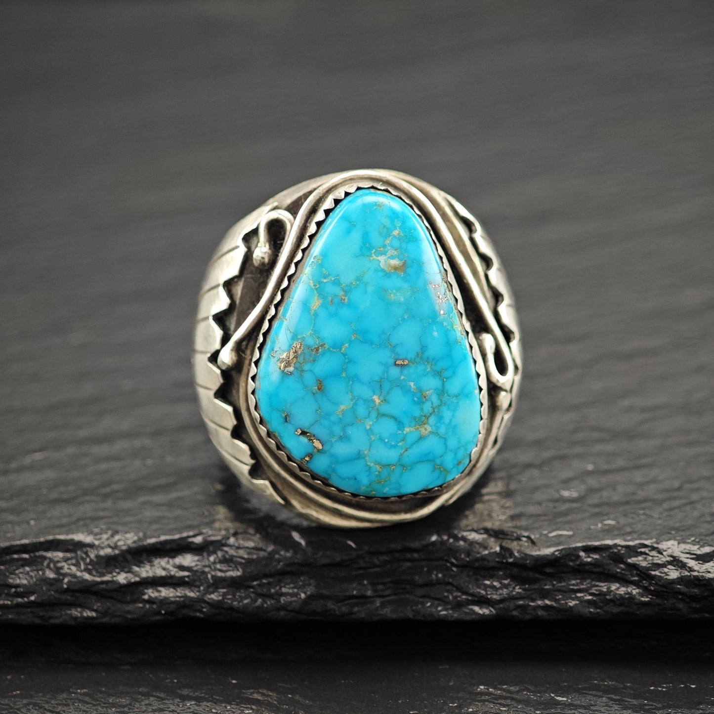 Lg Turquoise Ring Native Waterweb Design Sterling Silver R5791
