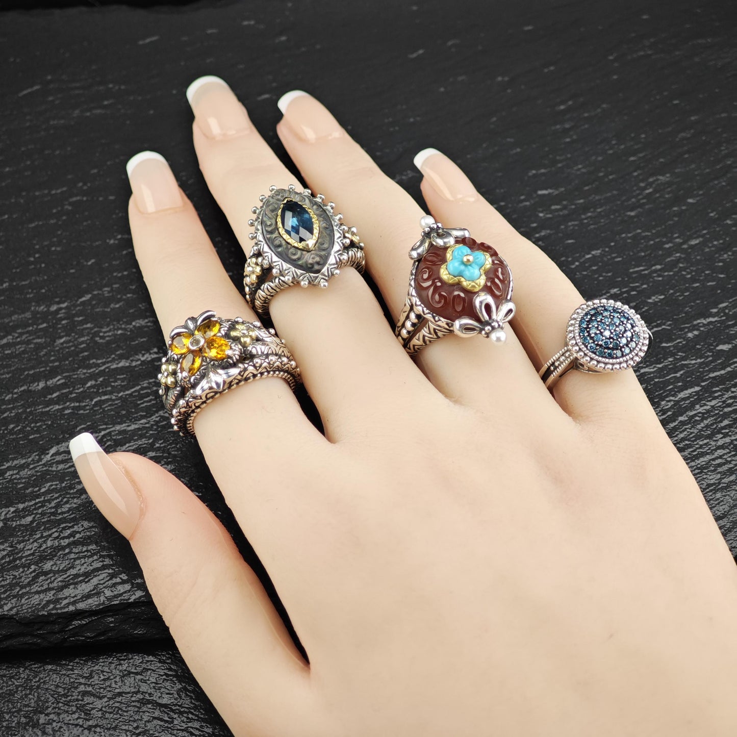 Bixby Turquoise Carnelian Ring 18K Gold Accents, Sterling Silver R5824
