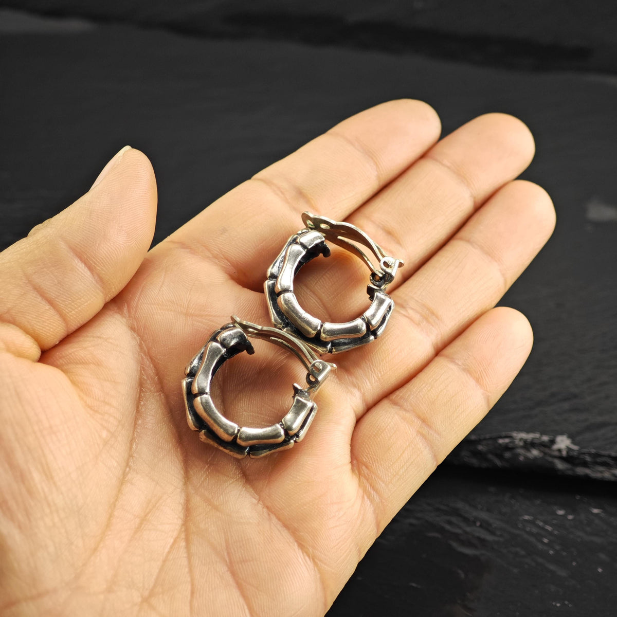 Vintage Bone Design Hoops Sterling Silver Earrings ER3236