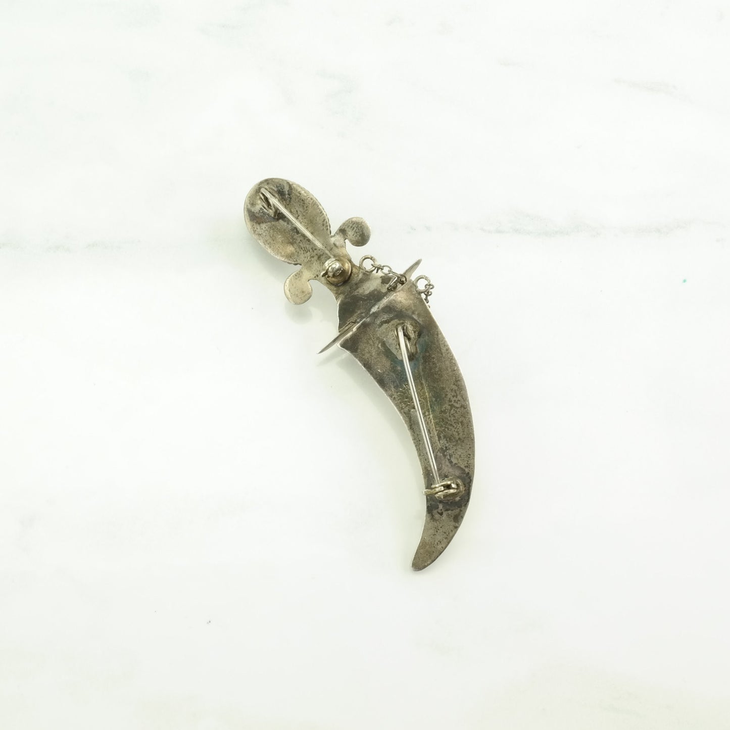 Vintage Sword Pink Silver Brooch Garnet Sterling