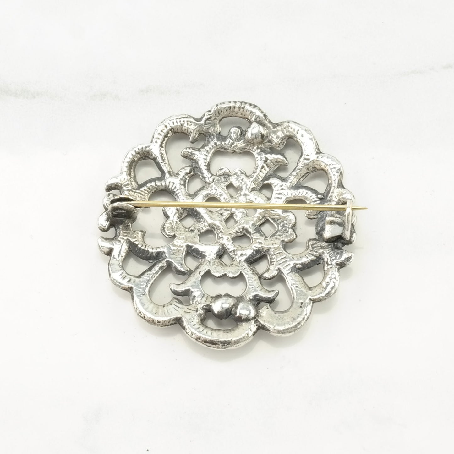 Baroque European Sterling Silver Brooch Scroll