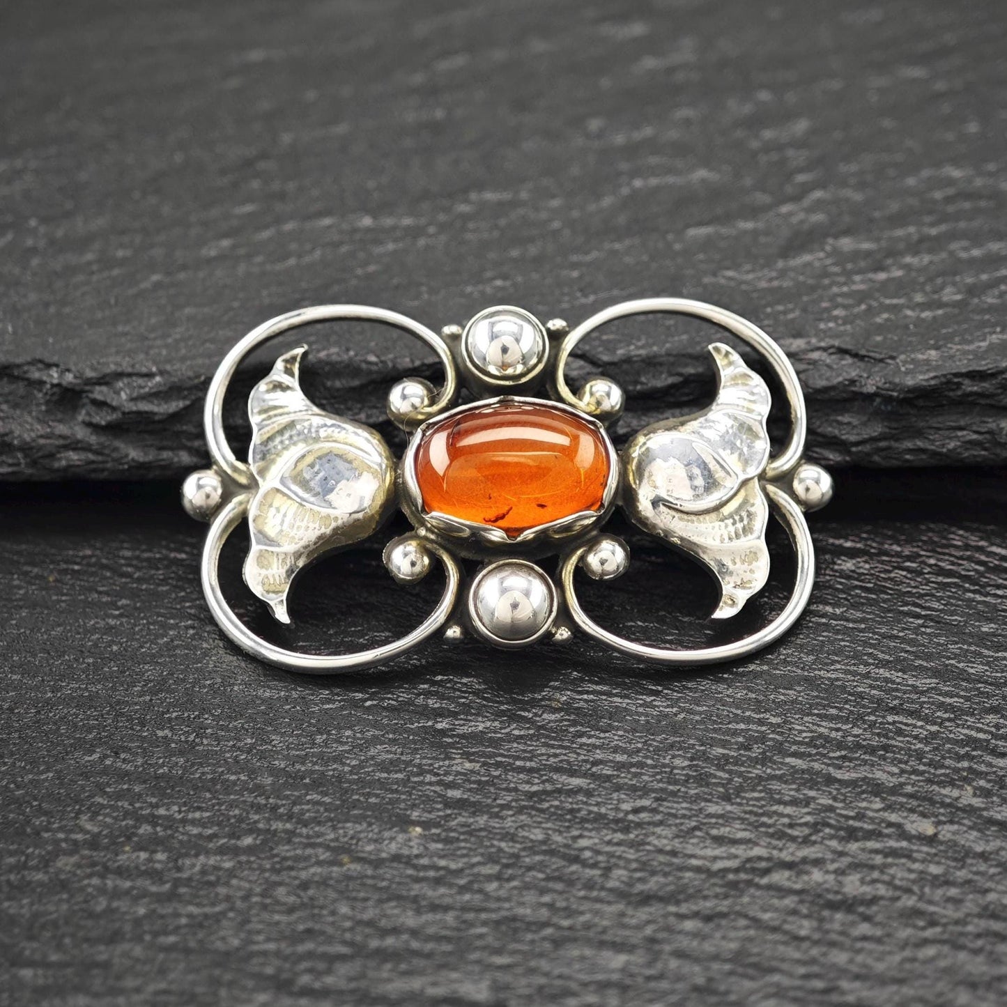 Antique, Georg Jensen 236A, Amber Brooch Sterling Silver