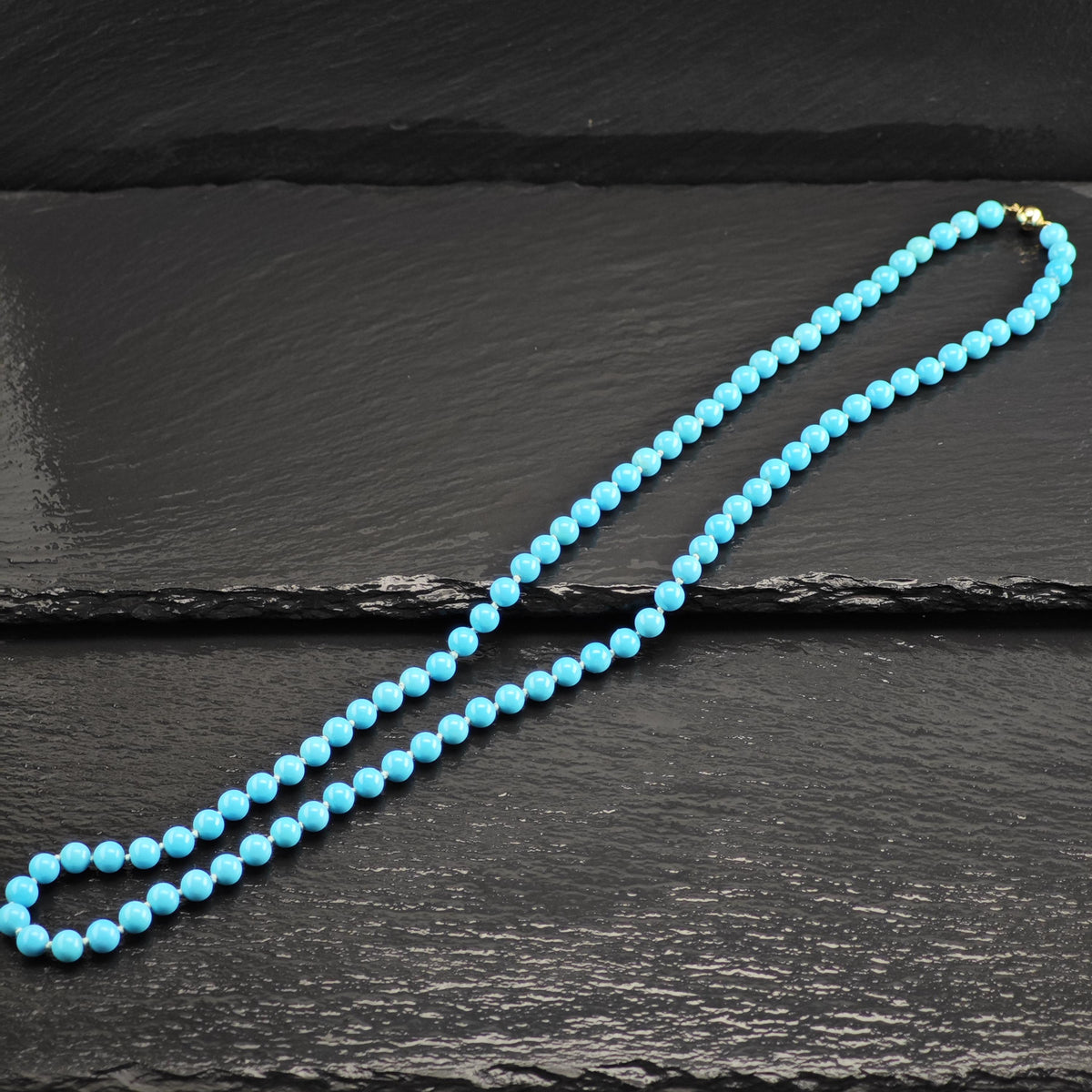 6mm Blue Turquoise 14K Gold Clasp Beaded Necklace N2782
