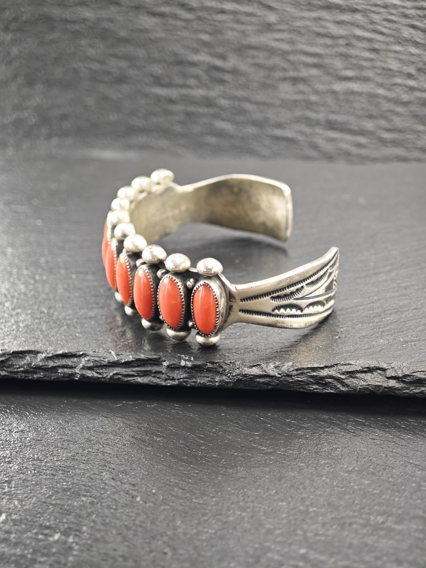 Native American Coral, Cuff Bracelet Sterling Silver