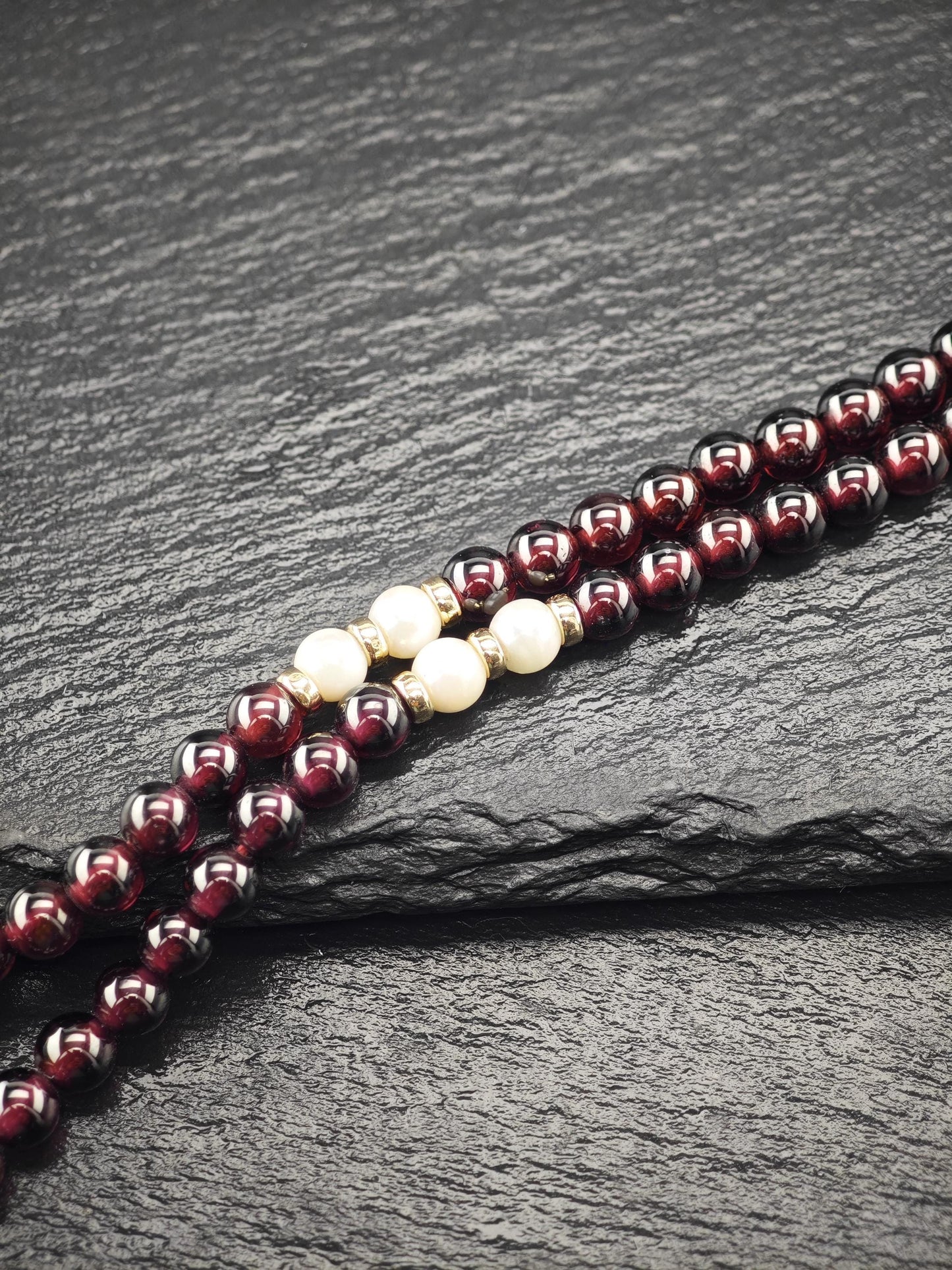 Multi-color Garnet, Pearl 14k Gold Clasp, Beaded Necklace Sterling Silver N2471