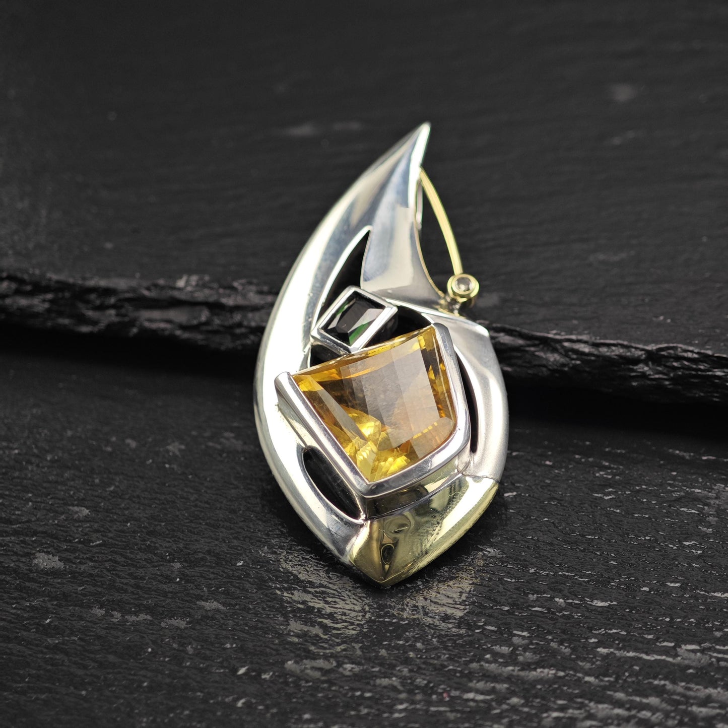 Citrine Tourmaline 18K Gold Accent Pendant Sterling Silver P3032