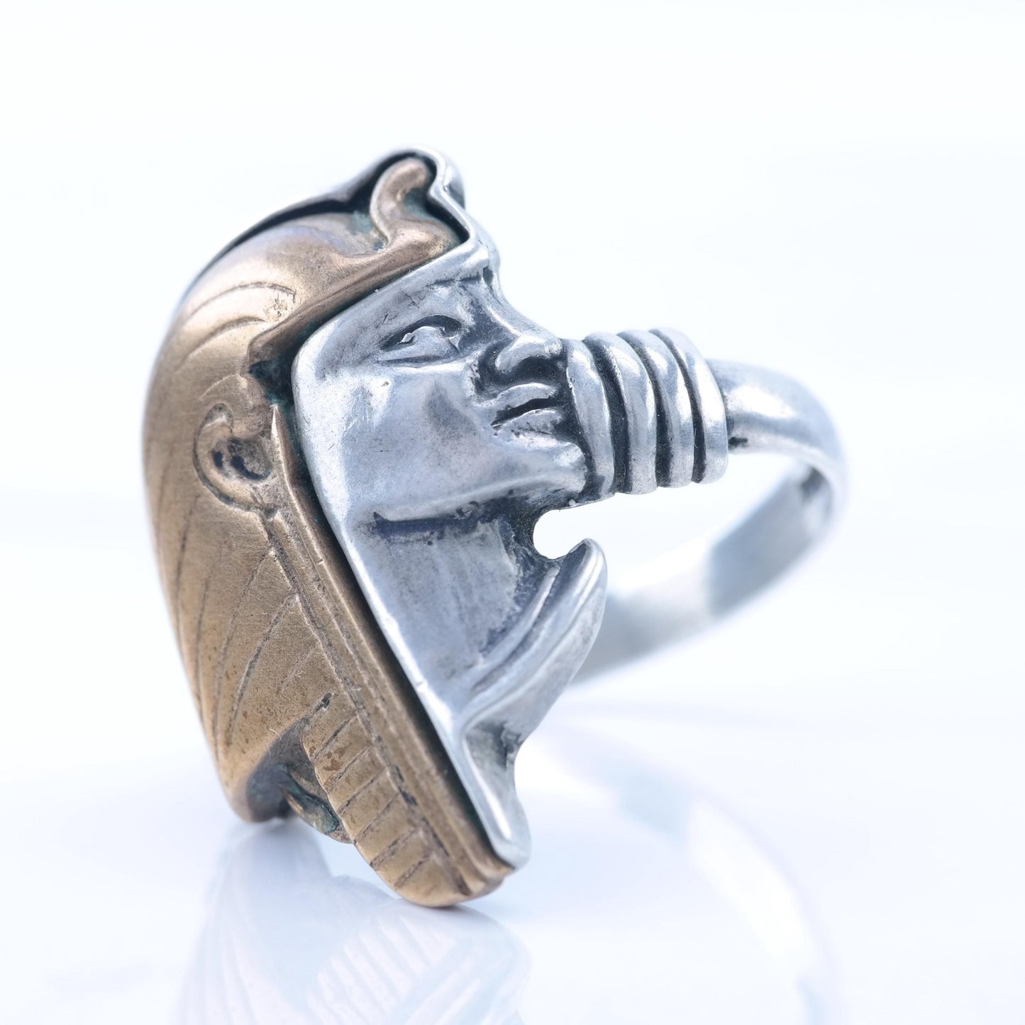 Vintage Archeological Revival Silver Ring Egypt Pharaoh Sterling