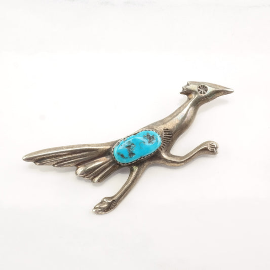 Native American Sterling Silver Brooch Bird Turquoise