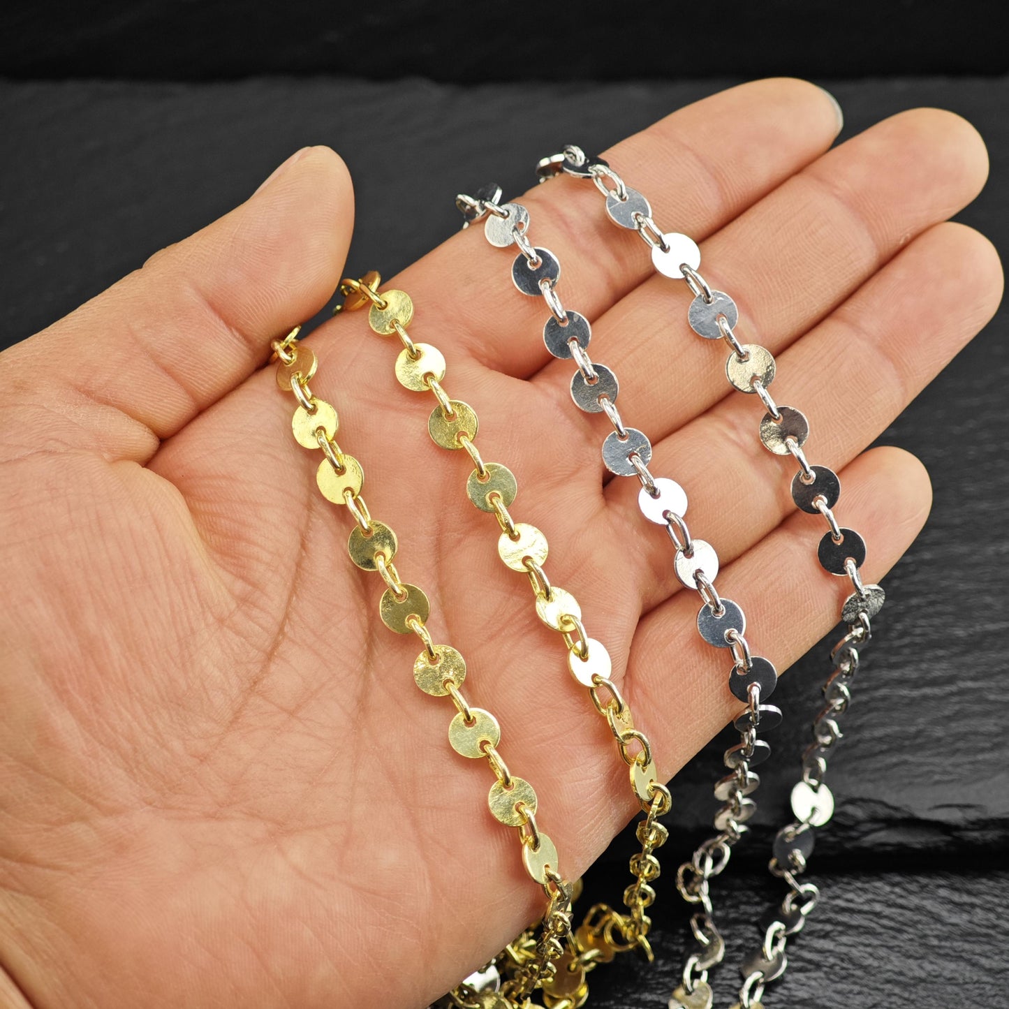 Choice of Silver or Gold Plated Sequin Disc Chain Sterling Silver Necklace N2761