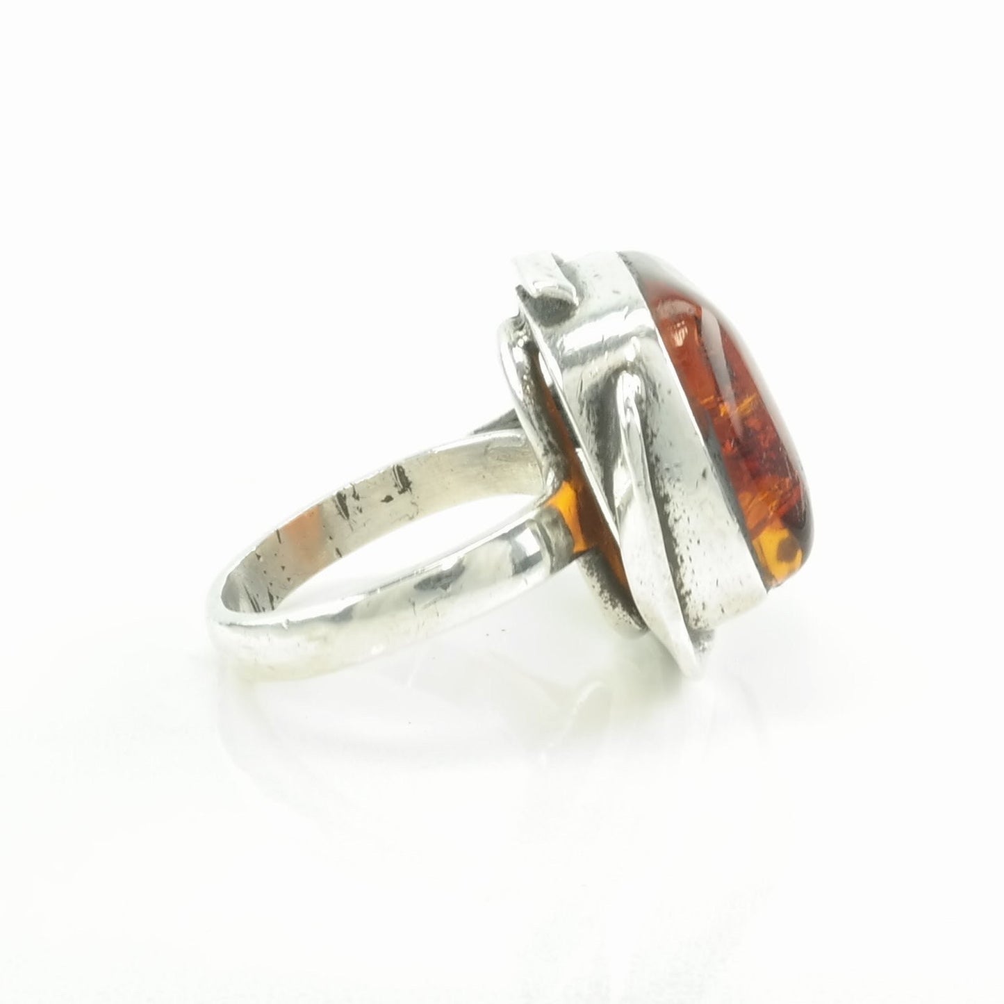 Sterling Silver Ring Amber Orange Size 8 1/2