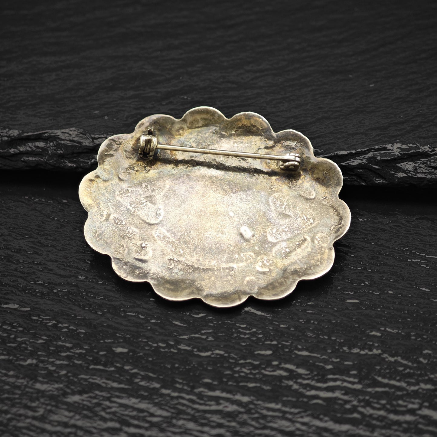 Vintage Native American Sterling Silver Brooch Stamped Green Turquoise