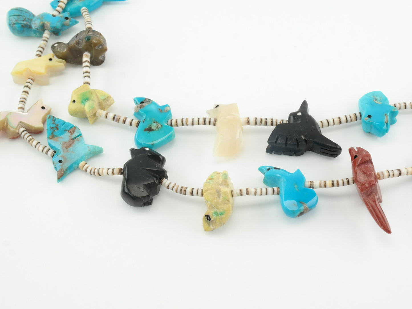 Vintage Zuni Turquoise, Multi Gem, Animal Carvings, Heishi, Bead, Sterling Silver Necklace