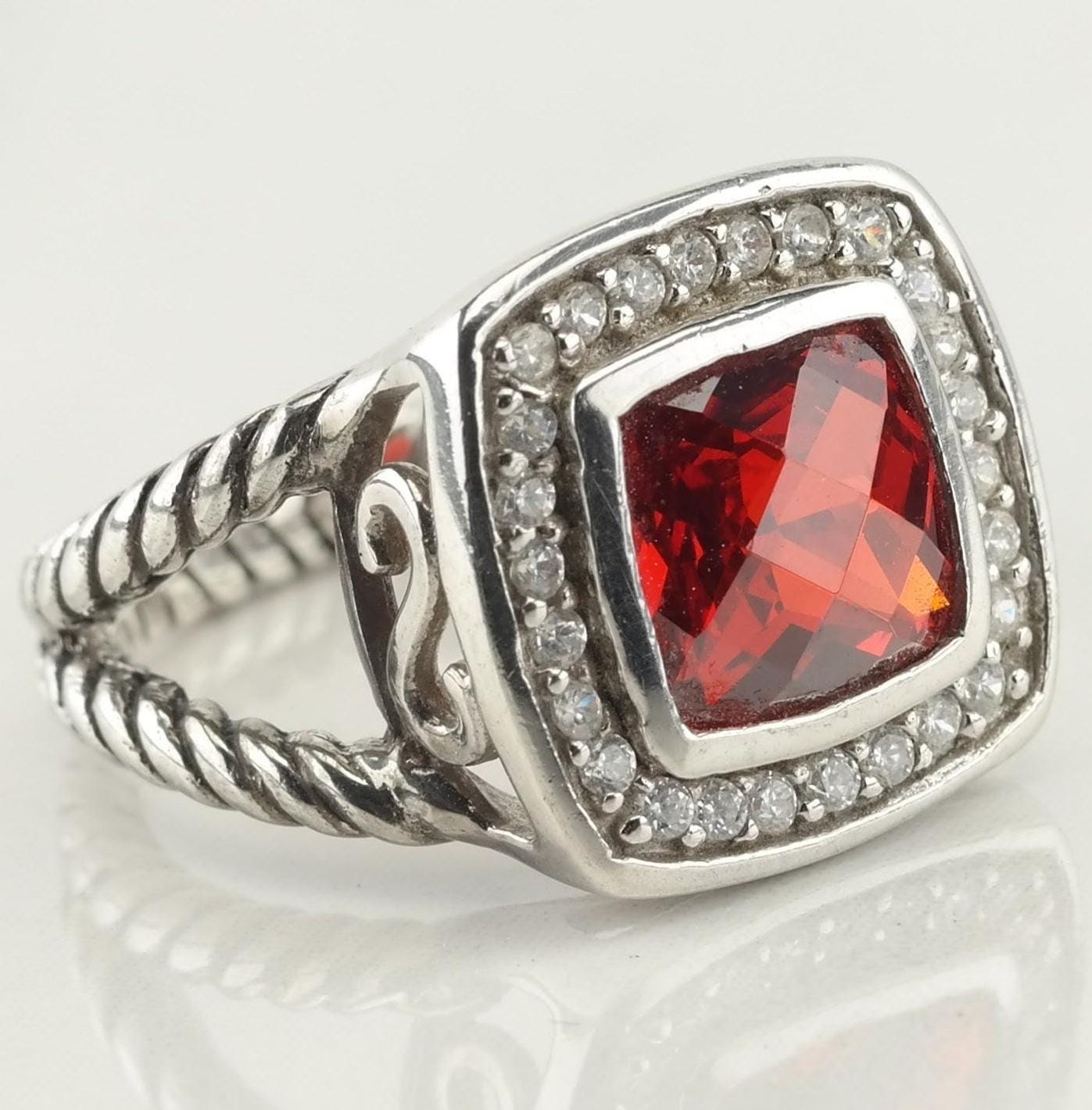 Vintage Sterling Silver Ring CZ Red Size 6