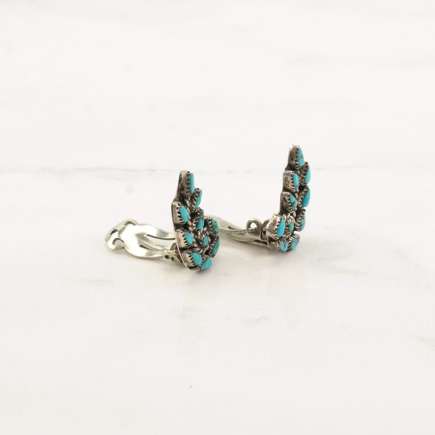 Native American Sterling Silver Turquoise Zuni Leaf Earrings Clip On