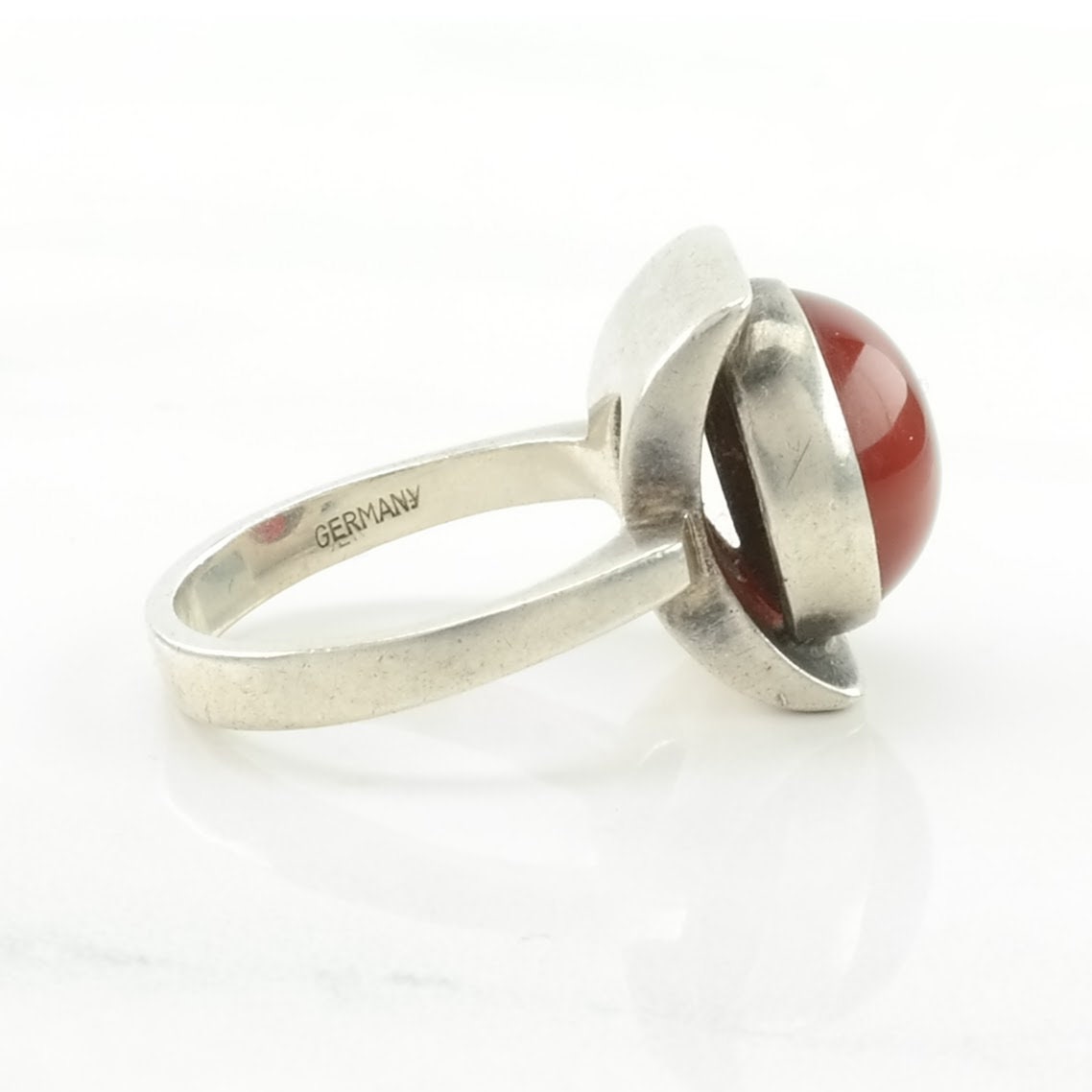 Germany Silver Ring Carnelian Solitaire, Mid Century Sterling Red Size 6 1/2