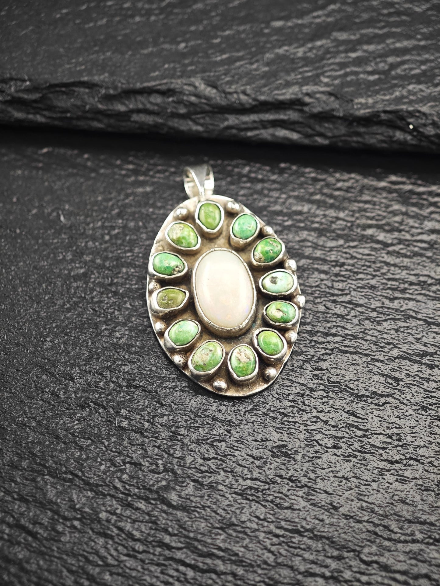 Natural Opal, Green Turquoise Pendant Sterling Silver P2734